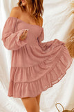 Smocked Long Flounce Sleeve Tiered Dress