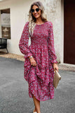 Smocked Flounce Sleeve Midi Dress