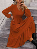 V-Neck Long Sleeve Tiered Dress