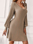 V-Neck Long Sleeve Mini Dress