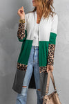 Leopard Color Block Open Front Longline Cardigan