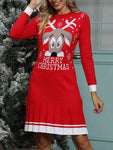 MERRY CHRISTMAS Graphic Pleated Sweater Dress