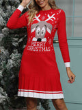 MERRY CHRISTMAS Graphic Pleated Sweater Dress