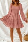 Smocked Long Flounce Sleeve Tiered Dress