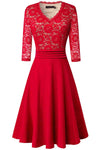 V-Neck Lace Detail Knee-Length Dress