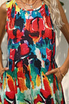 Printed Round Neck Sleeveless Dress with Pockets