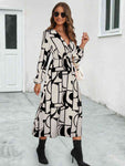 Surplice Neck Long Sleeve Midi Dress