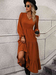 V-Neck Long Sleeve Tiered Dress