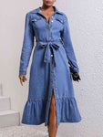 Collared Neck Button Down Denim Dress