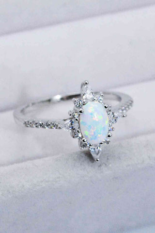 Platinum-Plated Opal and Zircon Ring