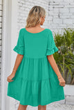 V-Neck Flounce Sleeve Tiered Dress