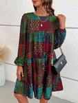 Patchwork Round Neck Long Sleeve Dress