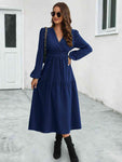 Surplice Neck Long Sleeve Midi Dress