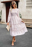 Smocked Flounce Sleeve Midi Dress