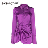 TWOTWINSTYLE Solid Long Sleeve Lapel