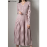 BGTEEVER Elegant V-neck Single-breasted Thicken Sweater Dress