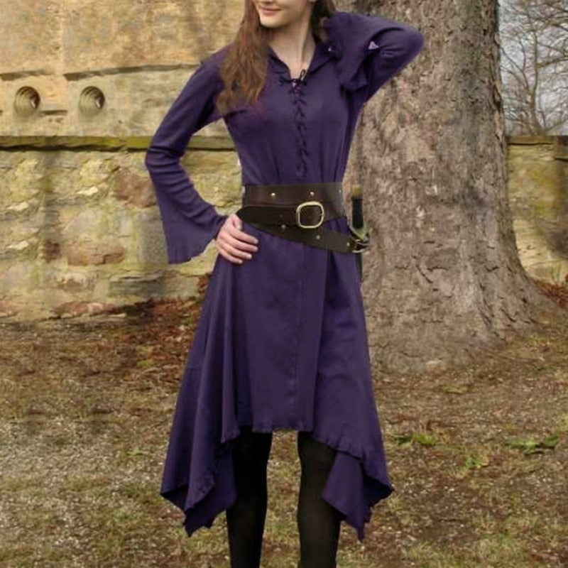 Vintage Dress for Women Solid V-neck Long Sleeve Mid-calf Length