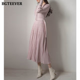 BGTEEVER Elegant V-neck Single-breasted Thicken Sweater Dress