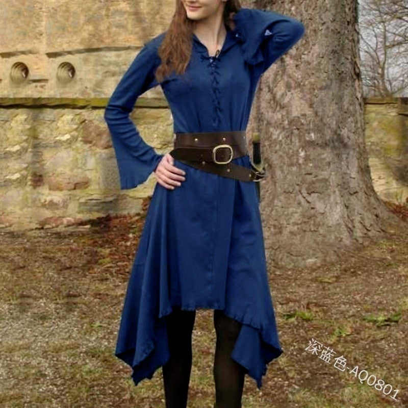 Vintage Dress for Women Solid V-neck Long Sleeve Mid-calf Length