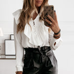 Autumn Long Sleeve Ruffled V-neck Blouse