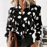 Autumn Long Sleeve Ruffled V-neck Blouse