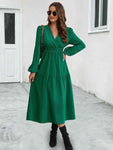 Surplice Neck Long Sleeve Midi Dress