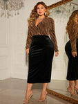 Plus Size Surplice Neck Long Sleeve Slit Dress