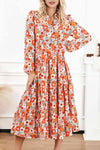 Floral Notched Neck Long Sleeve Dress