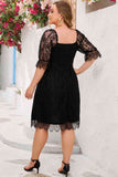 Plus Size Lace Flounce Sleeve Square Neck Dress