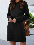 Round Neck Long Sleeve Mini Dress with Pockets