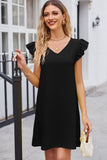 Ruffled V-Neck Flutter Sleeve Dress