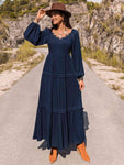 Long Sleeve Lace Trim Maxi Dress