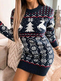 Reindeer & Snowflake Round Neck Sweater Dress