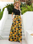 Printed Round Neck Short Sleeve Maxi Dress