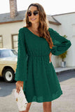 Swiss Dot V-Neck Lantern Sleeve Mini Dress