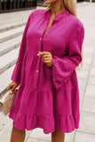 Buttoned Flare Sleeve Tiered Dress