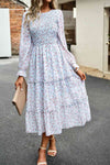 Smocked Flounce Sleeve Midi Dress