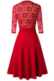 V-Neck Lace Detail Knee-Length Dress