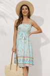 Bohemian Belted Frill Trim Spaghetti Strap Dress