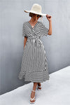 Striped Tie Belt Midi Dress