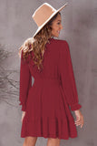 Tied Plunge Smocked Waist Flounce Sleeve Dress