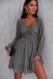 Smocked Long Flounce Sleeve Ruffle Hem Dress