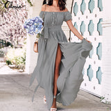 Celmia Bohemian Ruffle Long Maxi Sundress