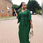 Green African Inspired V-neck Long Dress