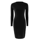 Mid Knee Solid Black Dress