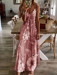 Vintage Leaf Print Dress Sexy Spaghetti Strap V Neck Long Dress