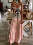 Vintage Leaf Print Dress Sexy Spaghetti Strap V Neck Long Dress