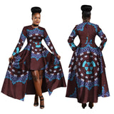 African Blue and Red Long Traditional above the Knee Dress