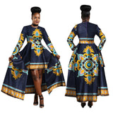 African Blue and Red Long Traditional above the Knee Dress