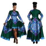 African Blue and Red Long Traditional above the Knee Dress